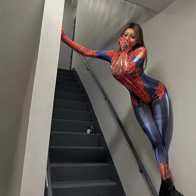 بدلة سباحة MINISO للبطل الخارق سبايدرمان للنساء من Marvel Zip Up Catsuit للبالغين في الهالوين أزياء تنكرية للعب الأدوار