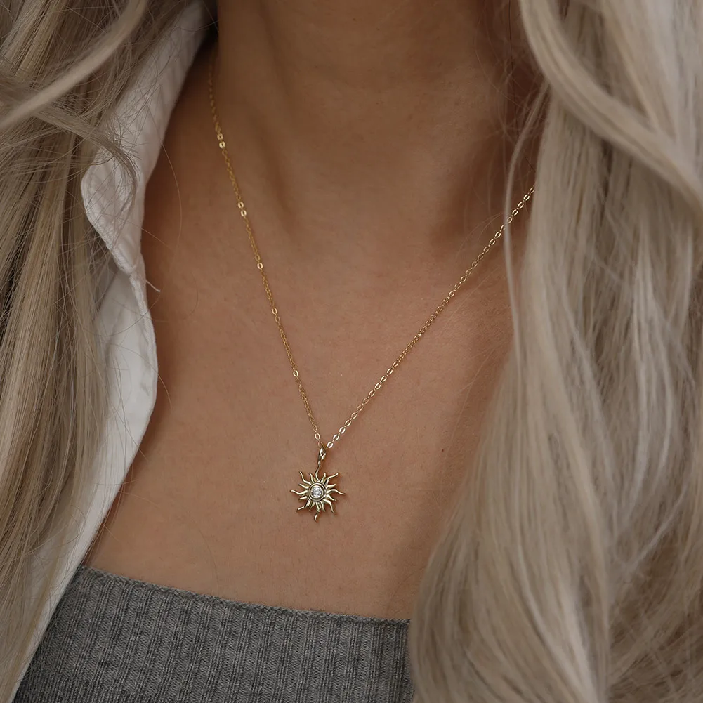 

KISS MANDY 925 Silver Sun Pendant Necklaces with Zirconia For Women Girls Luxury Cubic Zirconia Choker Chain Jewelry Gift SAPN50