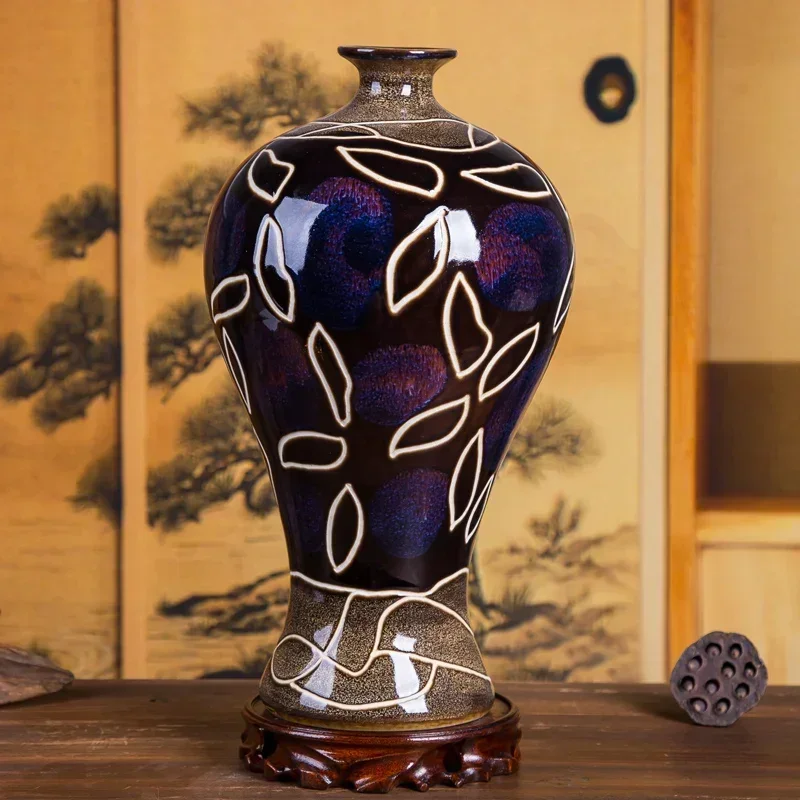 Jingdezhen Ceramic Antique Creative Kiln Vase Chinese Classical Livingroom Home Porcelain Crafts Decoration Office Ornaments Art