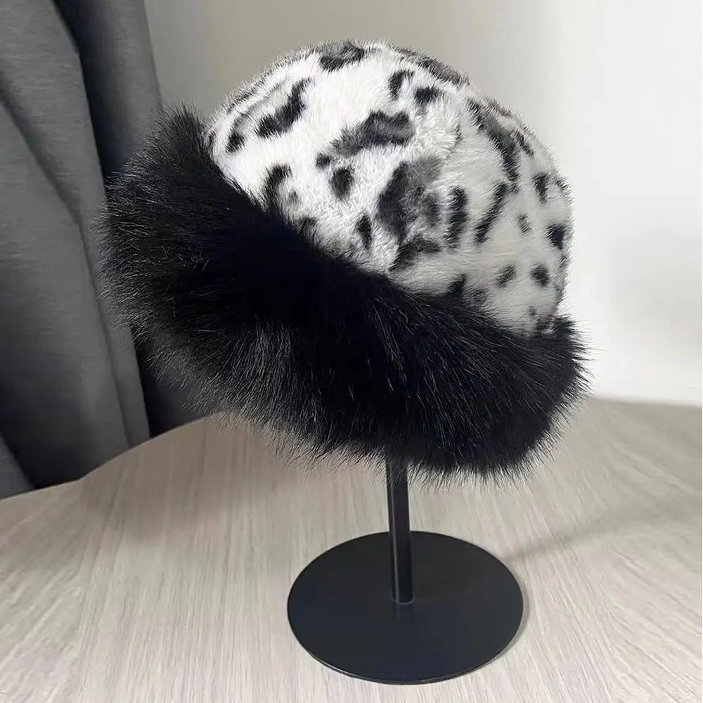 Leopard Print Fluffy Fur Winter Hat Warm Ear Protection Russian