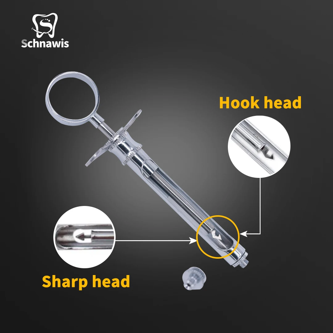 1 Set siringa per iniezione odontoiatrica testa affilata a gancio siringa aspirante dentale in acciaio inossidabile strumento chirurgico 1.8ML