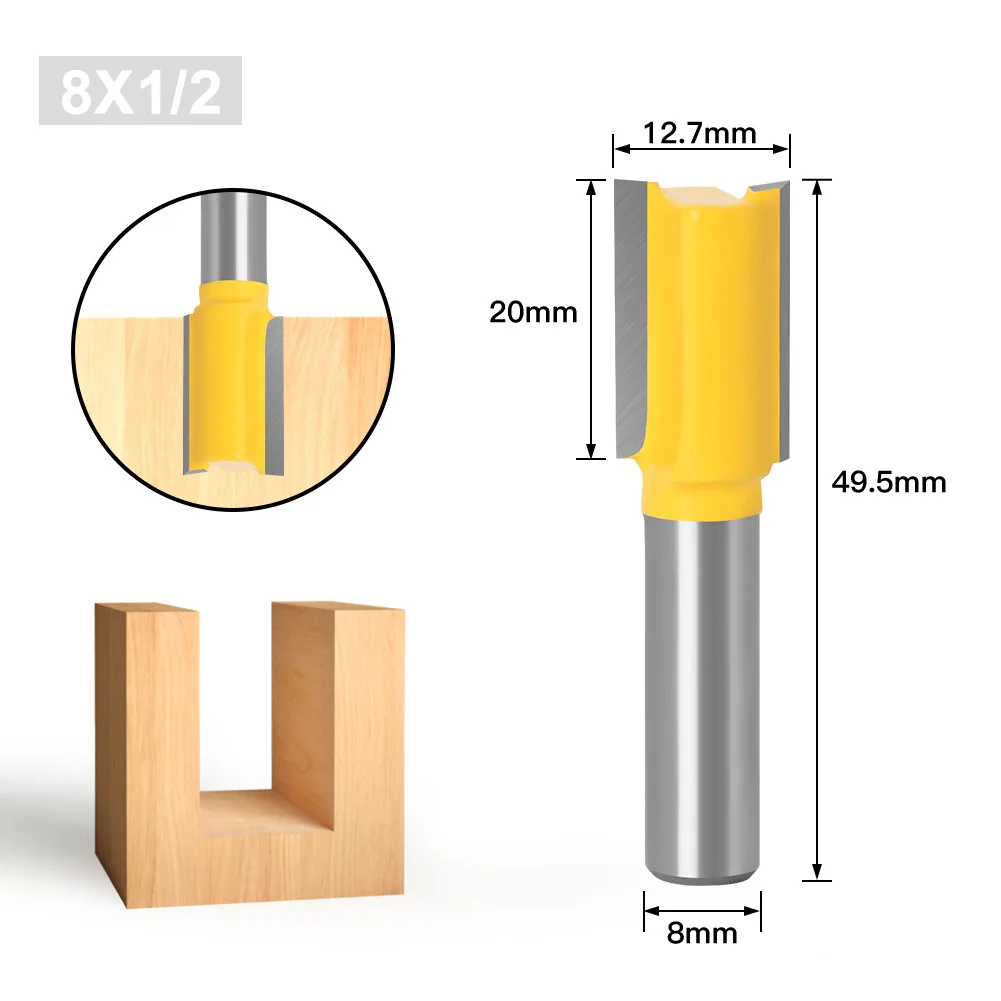 8mm Shank Straight Woodworking Router Bit Set Woodworking Tools Drilling Carpenter Milling Cutter3/6/10/12/16mm Cutting Diameter