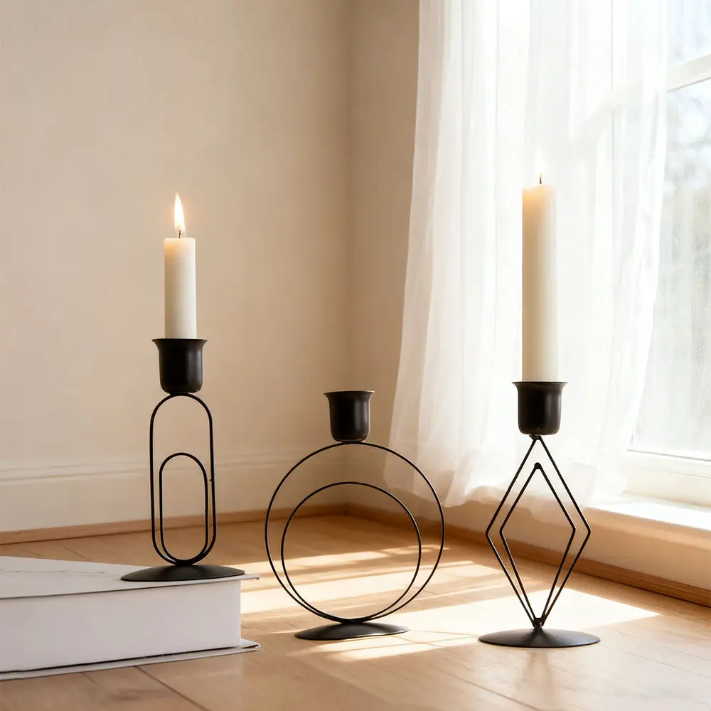 Abstract Geometric Iron Candle Holder Modern Metal Candlestick Minimalist Art Home Ornament For Wedding Party Decor
