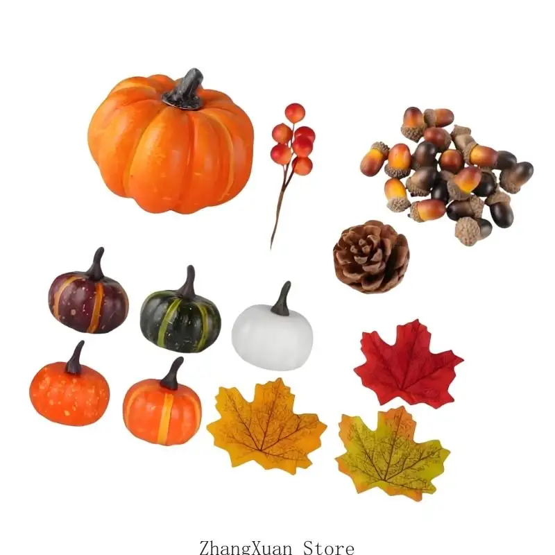 Harvest Home Styling-Set mit künstlichen Kürbissen, gemischter Herbstauswahl und Tannenzapfen für saisonale Präsentation und – Detail 10