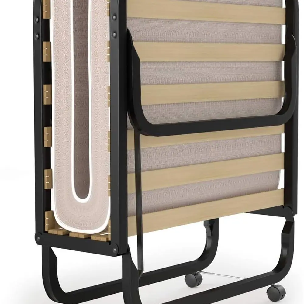 Portable Adult Cot With 4 Memory Foam Mattress, Foldable Guest Bed On Wheels, E…
