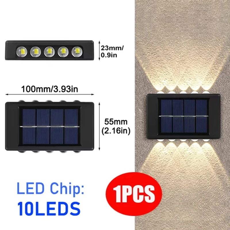 Luz Solar de pared para exteriores, luces impermeables para decoración de jardín, luz arriba y abajo, lámpara Solar impermeable para pared externa