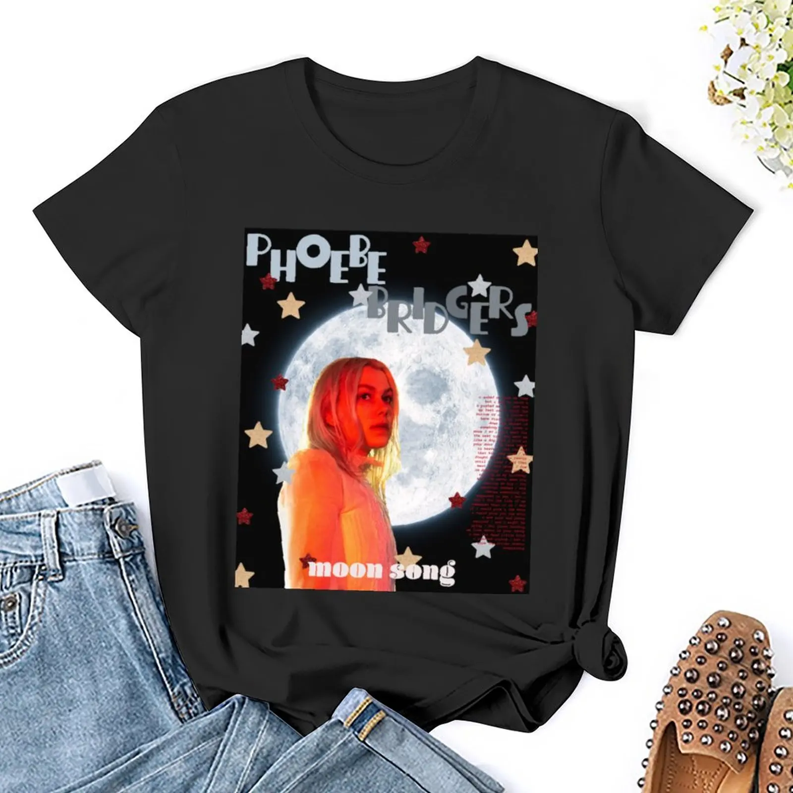 phoebe bridgers moon song poster red stars T-Shirt animal print customs heavyweights t shirts for Womens