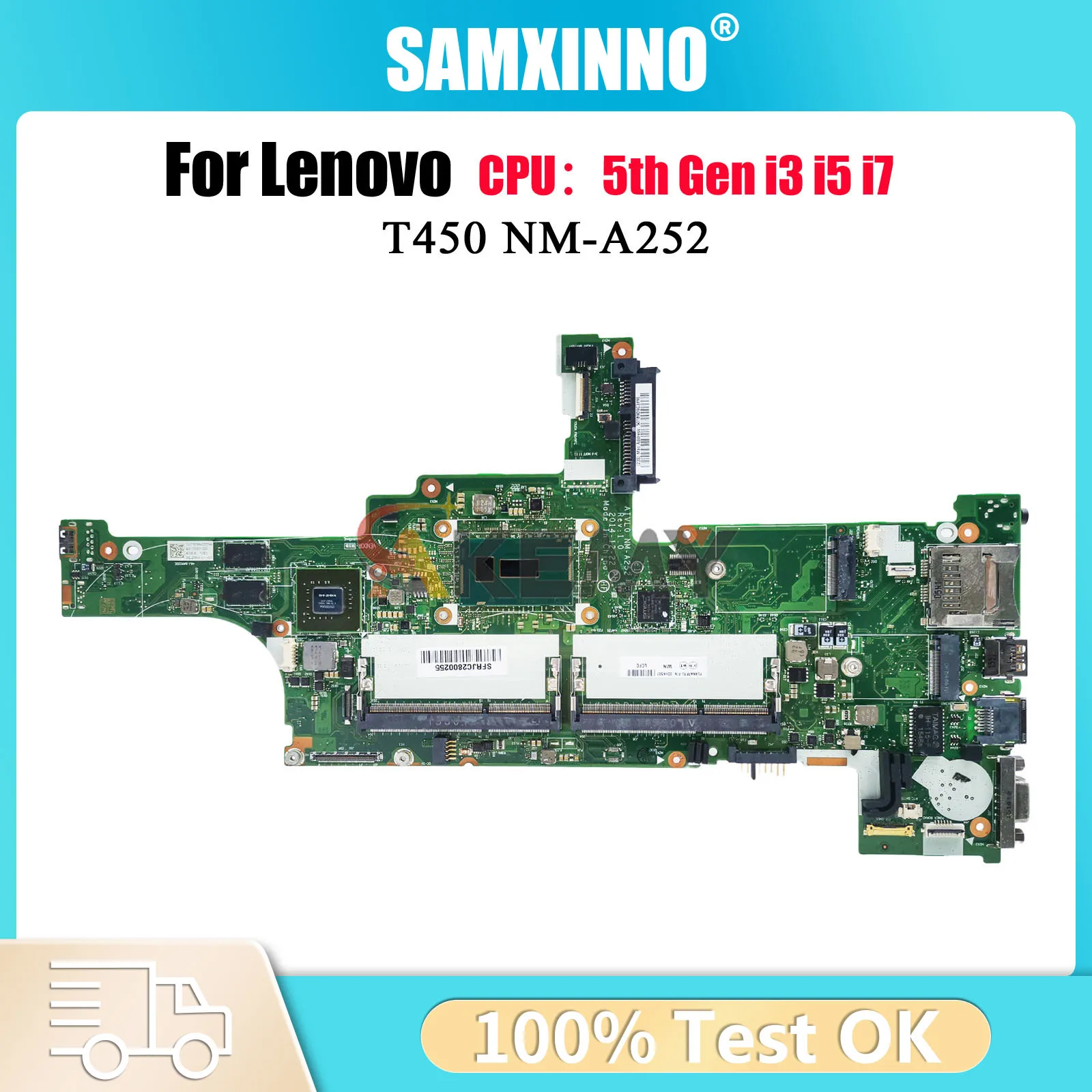 

For Lenovo Thinkpad T450 Laptop Motherboard NM-A252 with i3 i5 i7 5th Gen 940M 100% Fully Tested