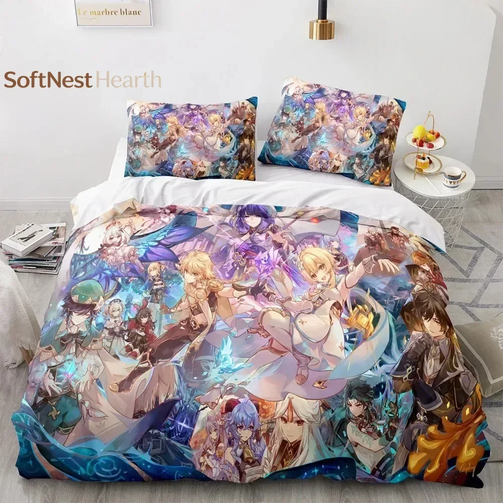 2026 Genshin Impact Bedding Set Anime Game Kids Duvet Cover Sets Comfortable Bedspreads Queen King Size Bedroom Decor