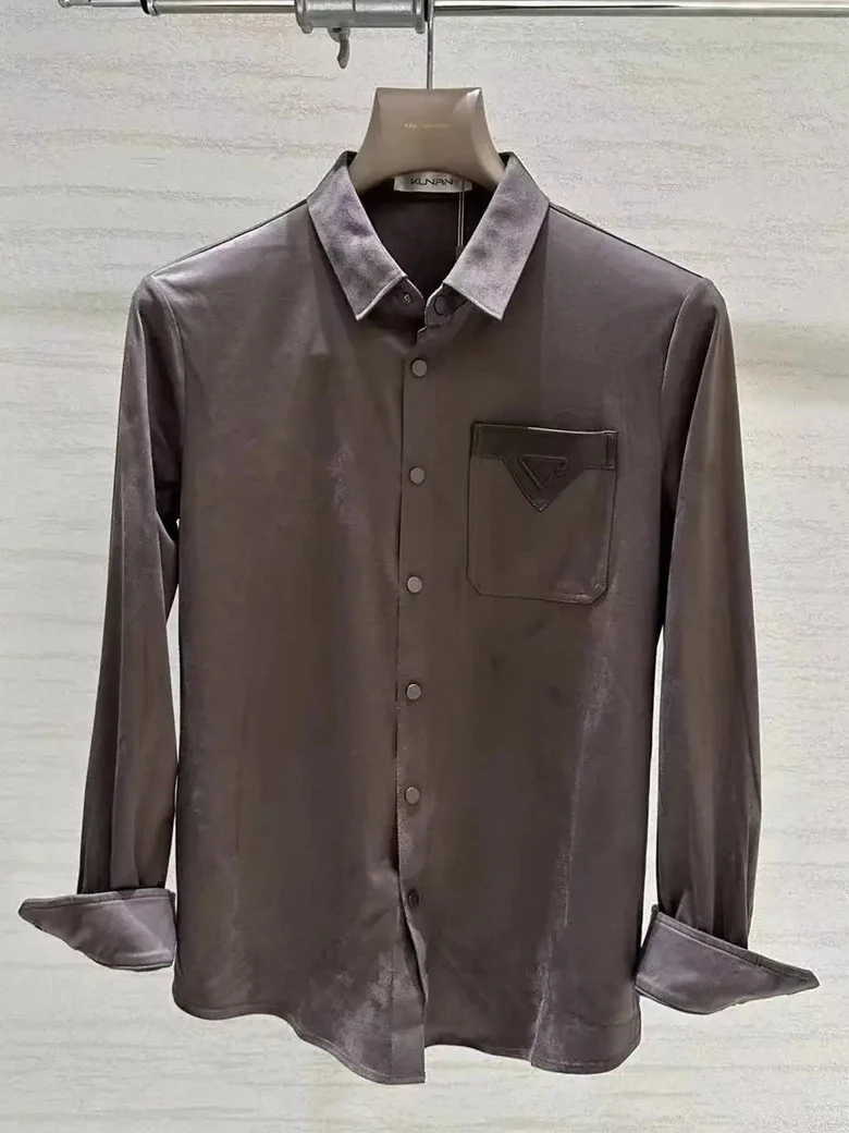 

Мягкая флисовая рубашка для джентльменов, повседневная модная рубашка с воротником, элегантная высококачественная стильная мужская рубашка приталенного кроя с длинным рукавом для осени и зимы.