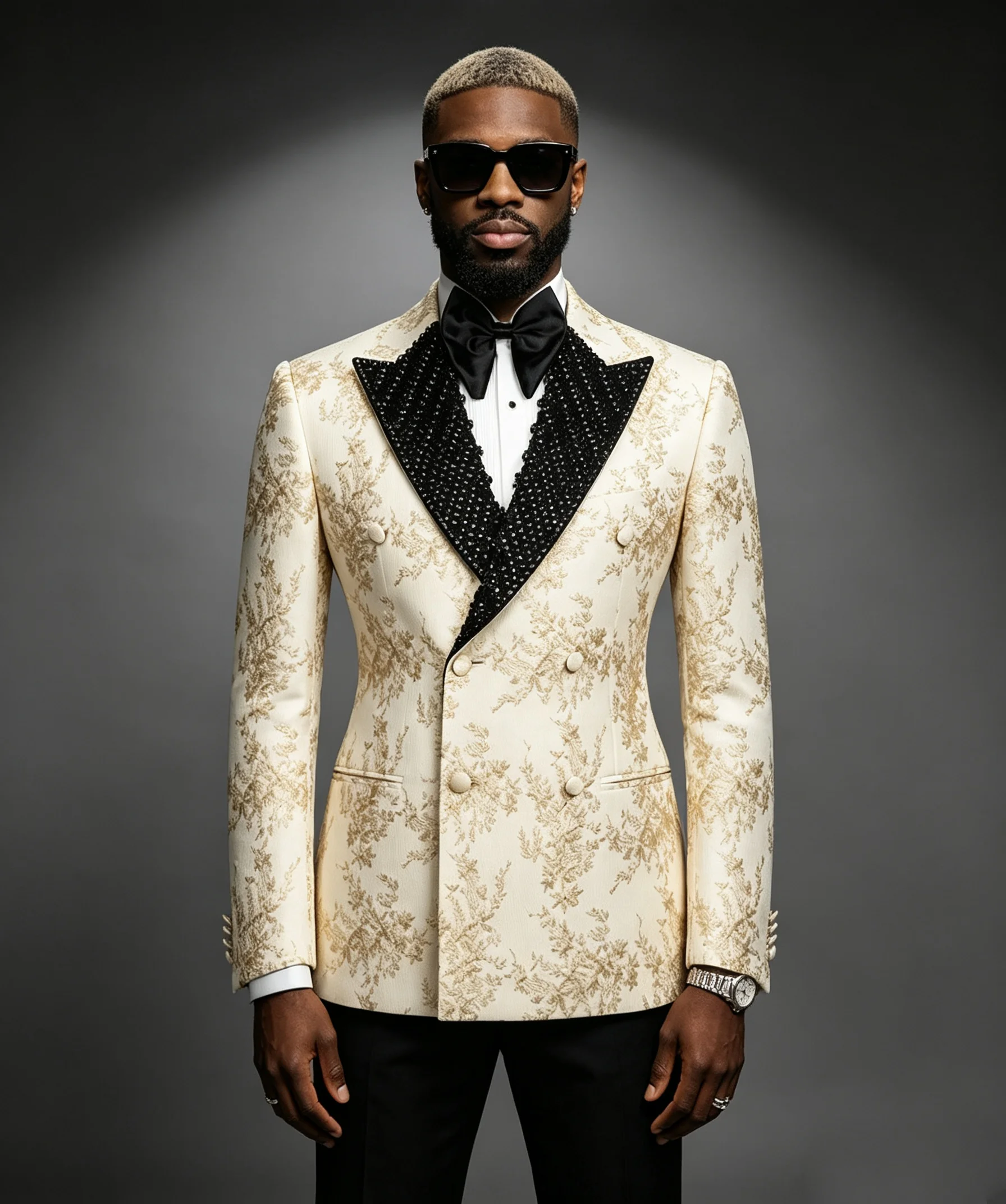 Customized Men Coat Beaded Jacquard Peaked Lapel Double Breasted  Tuxedos Celebrity Prom Wear 1 Piece Formal Party Jacket
