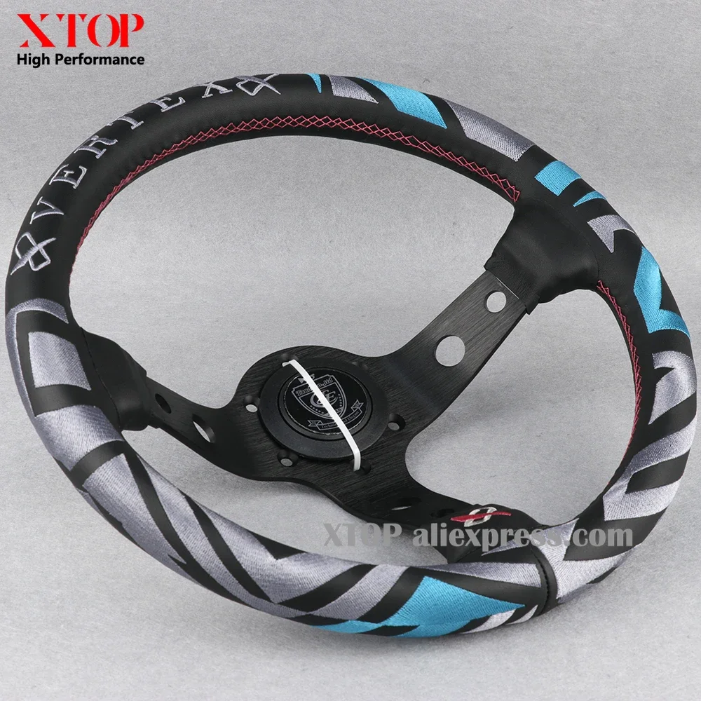 Vertex 13inch Genuine Leather Embroidery Logo Drift Sport Steering Wheel fit for MOMO OMP NRG SPARCO HKB hub