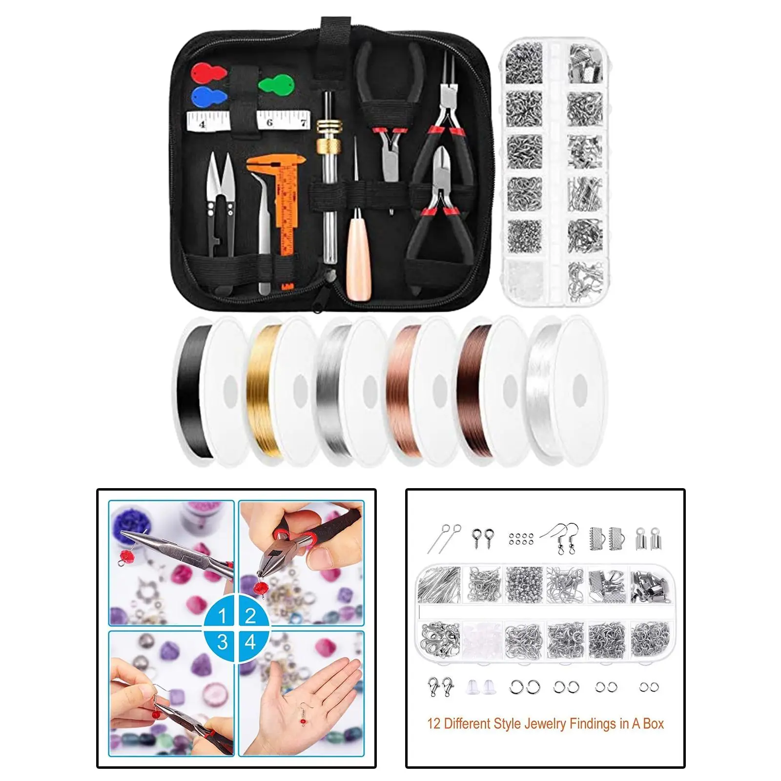 Jewelry Making Starter Kit Earrings Necklace Findings DIY Beads Plier Tools Set for Jewelry Repair and Beading