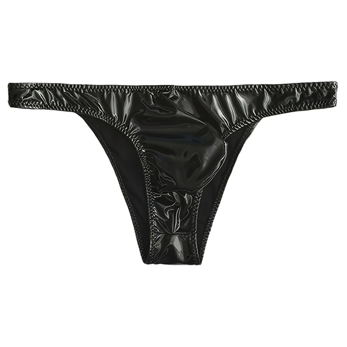 Low Rise Sexy Men Triangle Briefs Shiny Faux Leather Wide Waistband Elastic U Convex Pouch Butt Exposed