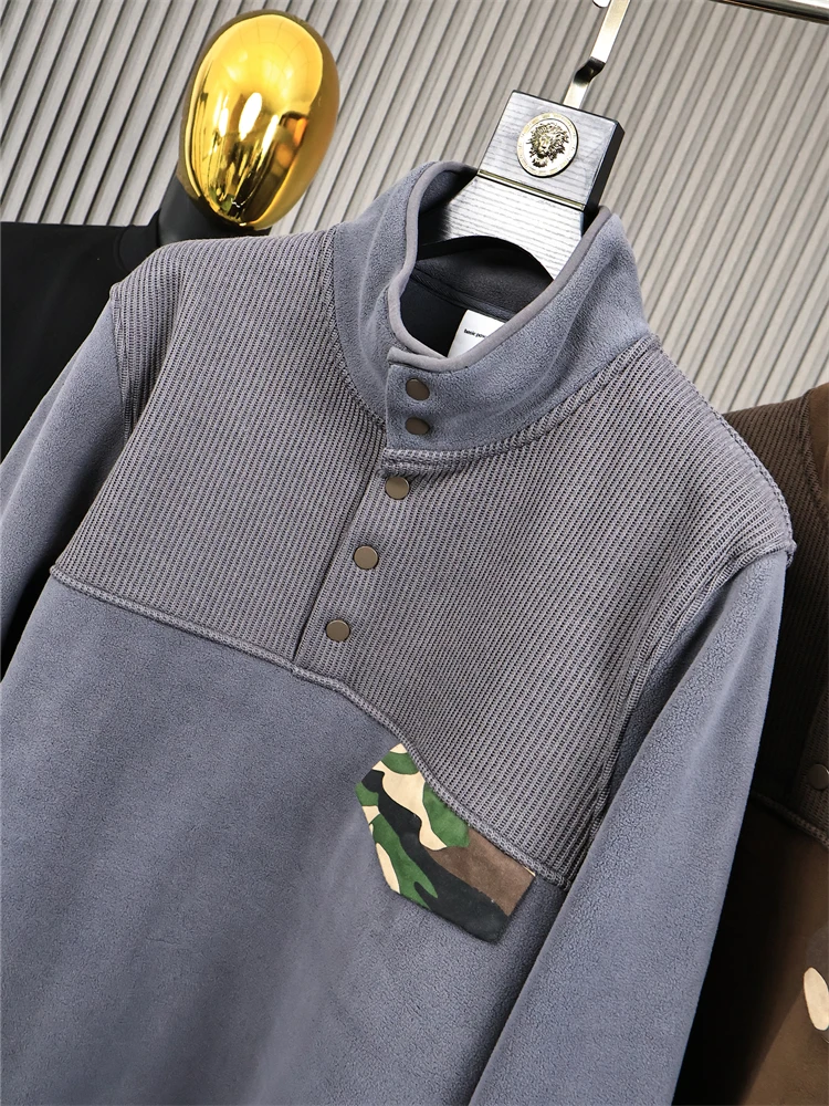 

Вязаный флисовый свитшот свободного кроя для мужчин, осенне-зимний, с высоким воротником, модный пуловер