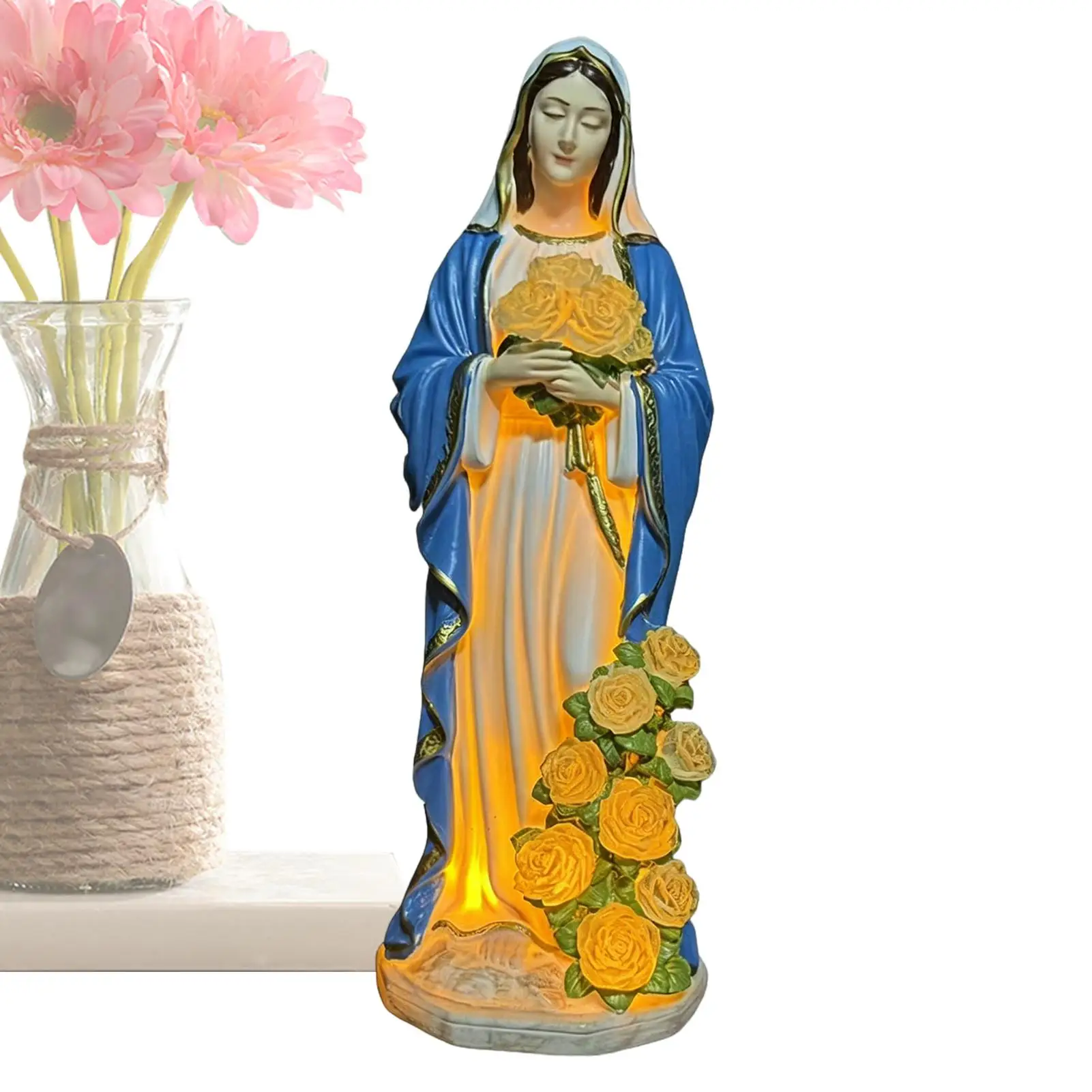 

Virgin Mary Solar Statue Solar LED Resin Figurines Garden Decor Light Outdoor Blessed Mother Sculpture For Outside Backyard Lawn