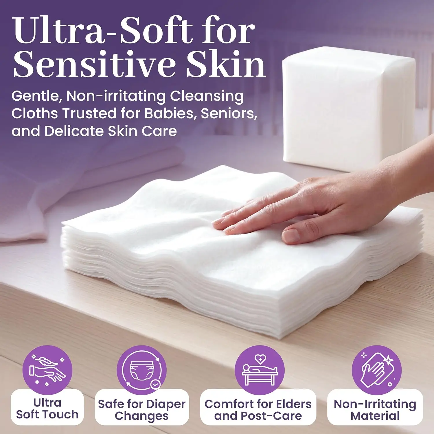 Disposable Dry Wipes 100 Pack - Ultra Soft Non-Moistened Cleansing Cloths for Adults Baby Care and Makeup Removal - 9.5x13.5 view 5