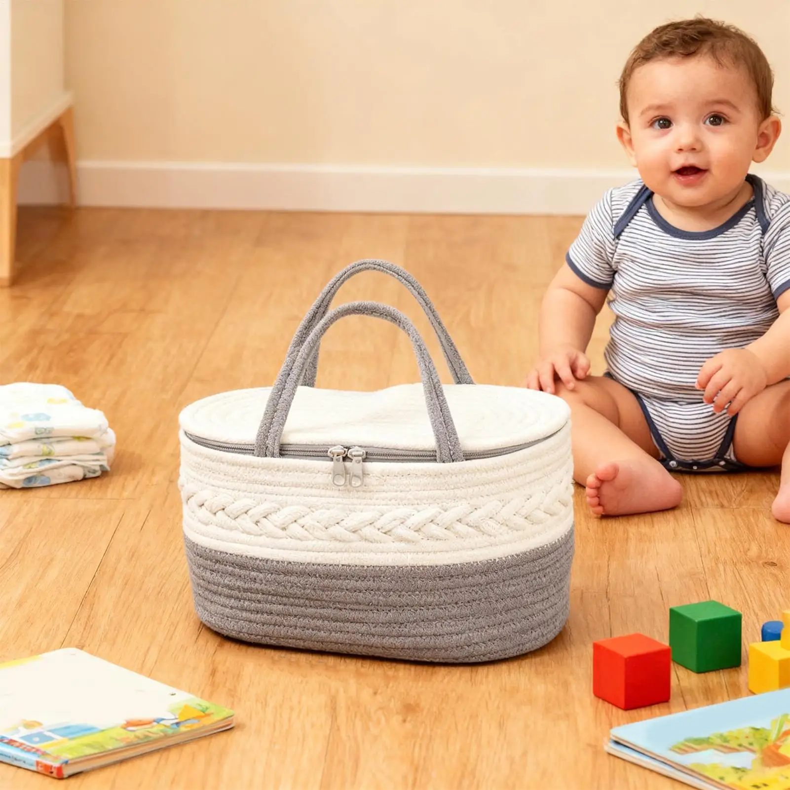 سلة حفاضات الحضانة سعة كبيرة متعددة الوظائف قابلة للإزالة منظم تخزين الطاولة للسفر في الهواء الطلق حمام السيارة