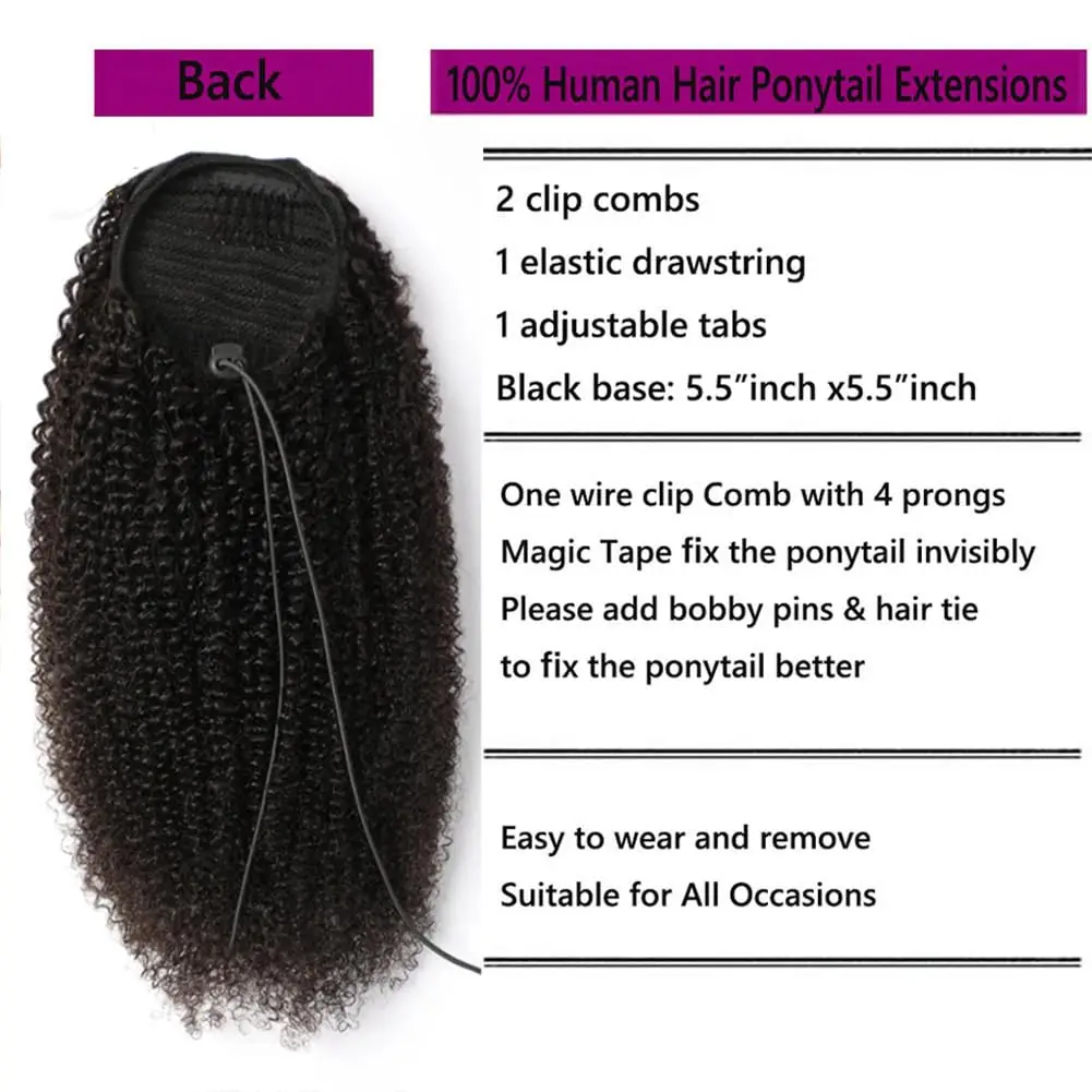 الأفرو غريب مجعد ذيل حصان ملحقات 10-24 بوصة الرباط 4B المنغولية ريمي شعر مستعار بشري كليب في الرباط ذيل الحصان #4