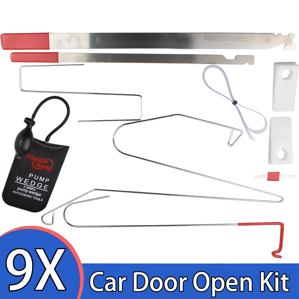 9 Pcs/Set Car Door Key Lost Lock Out Unlock Open Tool Kits Emergency Opening + Black Air Pump Car Styling Parts Car Accessories