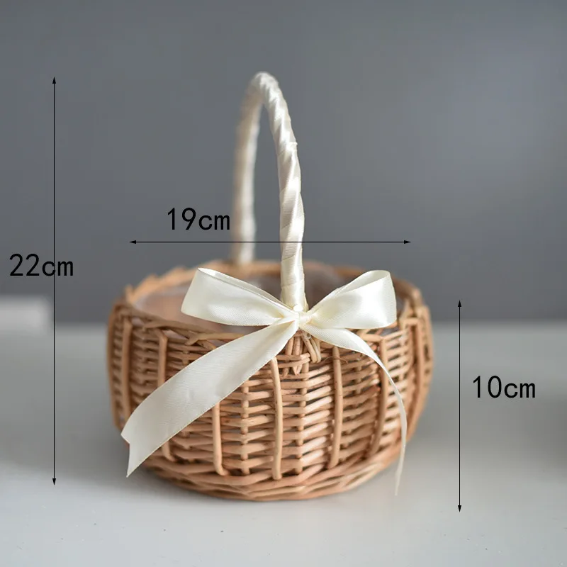 Wicker hand-woven flower child basket with handle and plastic plug-in Easter egg candy basket wedding flower child basket image 6