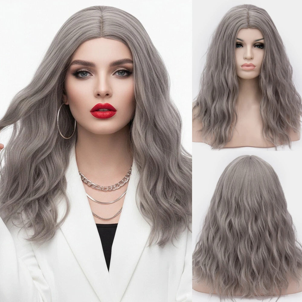 

Daily Wear Gray Short Curl Synthetic Wig With Part Line Heat Resistant for Women Halloween Party