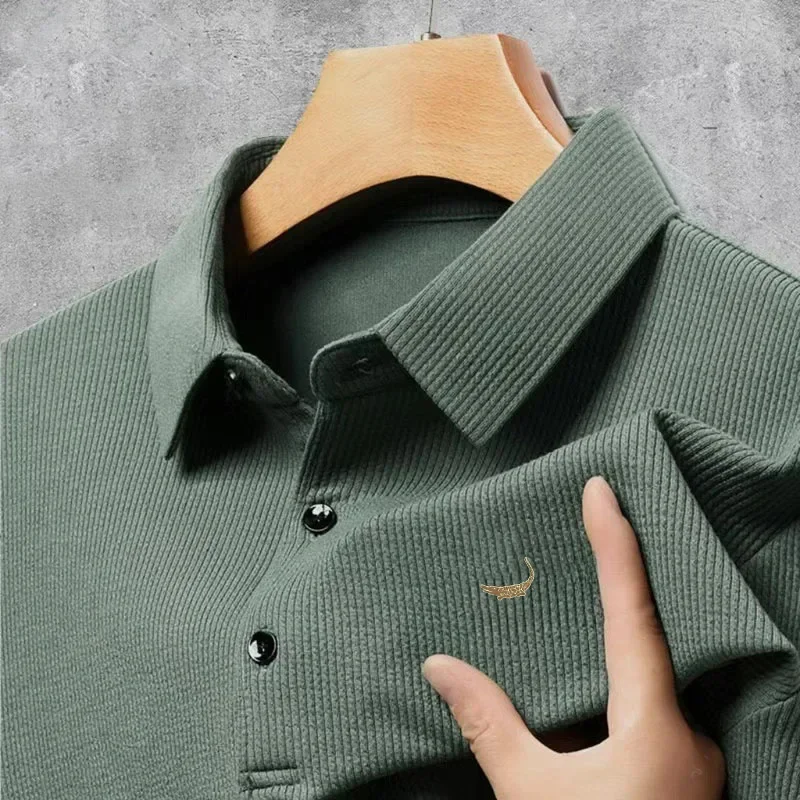 2024 Waffle Men High-end Long sleeve T-shirt Spring and Autumn New Light Luxury Business and leisure Lapel Polo Shirts