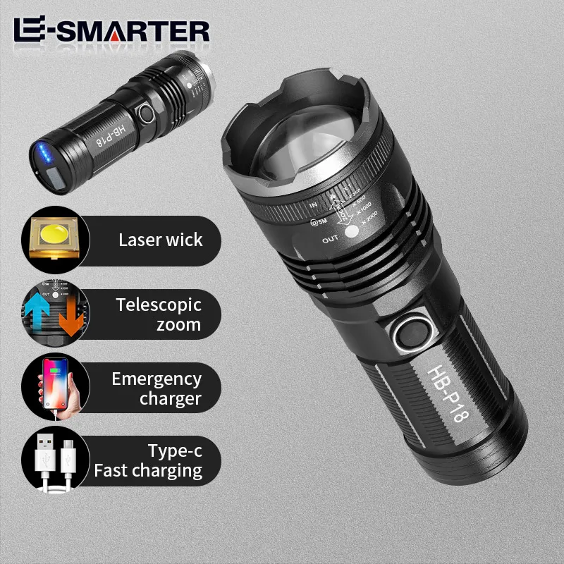 Imagem -01 - Lanterna Tática Laser Branco Luz de Tocha de Alta Potência 4500mah Zoom Telescópico Mão Ultra-longo Alcance Acampamento Pesca 18650 lanterna tatica laser branco luz de tocha de alta potencia 4500mah zoom telescopico mao ultra longo alcance acampamento pesca 18650 01