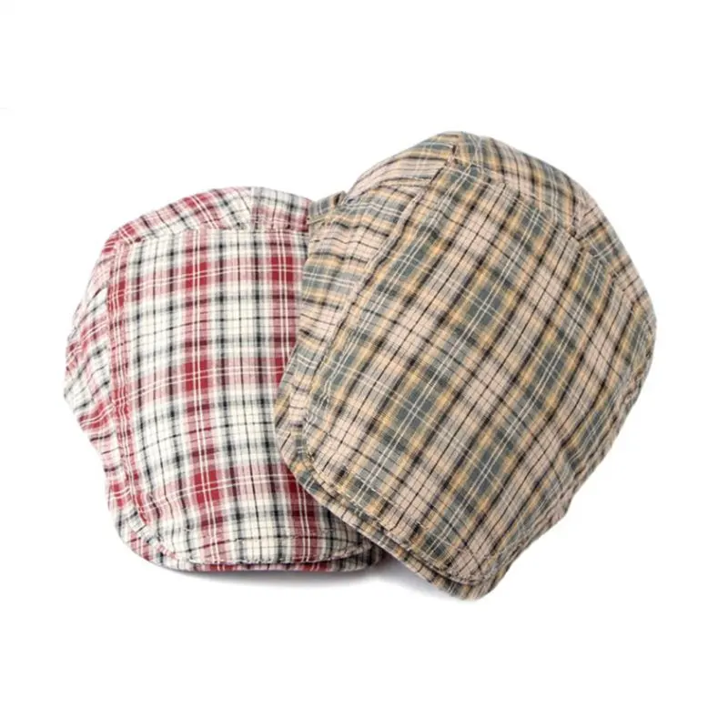 2023 Four Seasons Cotton Plaid Print Newsboy Caps Flat Peaked Cap Men and Women Painter Beret Hats 115