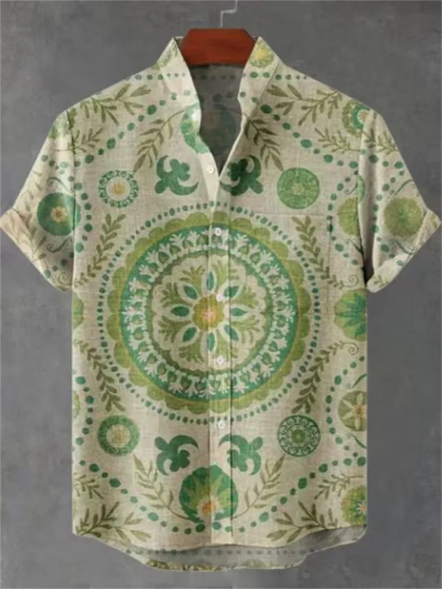 

New men's short-sleeve shirt, summer retro new linen shirt, men's short-sleeve casual comfortable top, street fashion, quick-dry