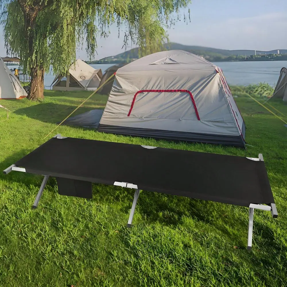 Portable Folding Camping Cot With Carrying Bag Army Black