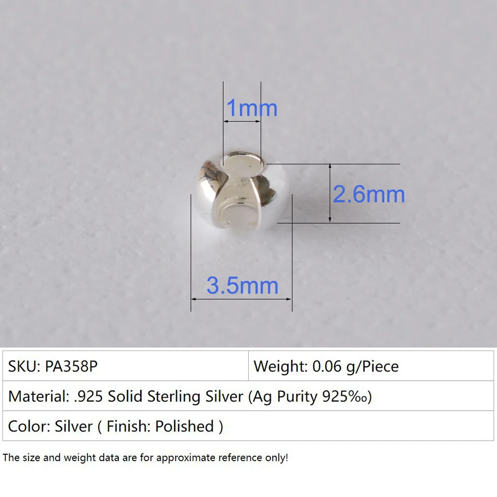 Silver Crimp Cover Bead, 925 Sterling Silver Loose Crimp Bead Knot Cover Hypoallergenic for Jewelry Making