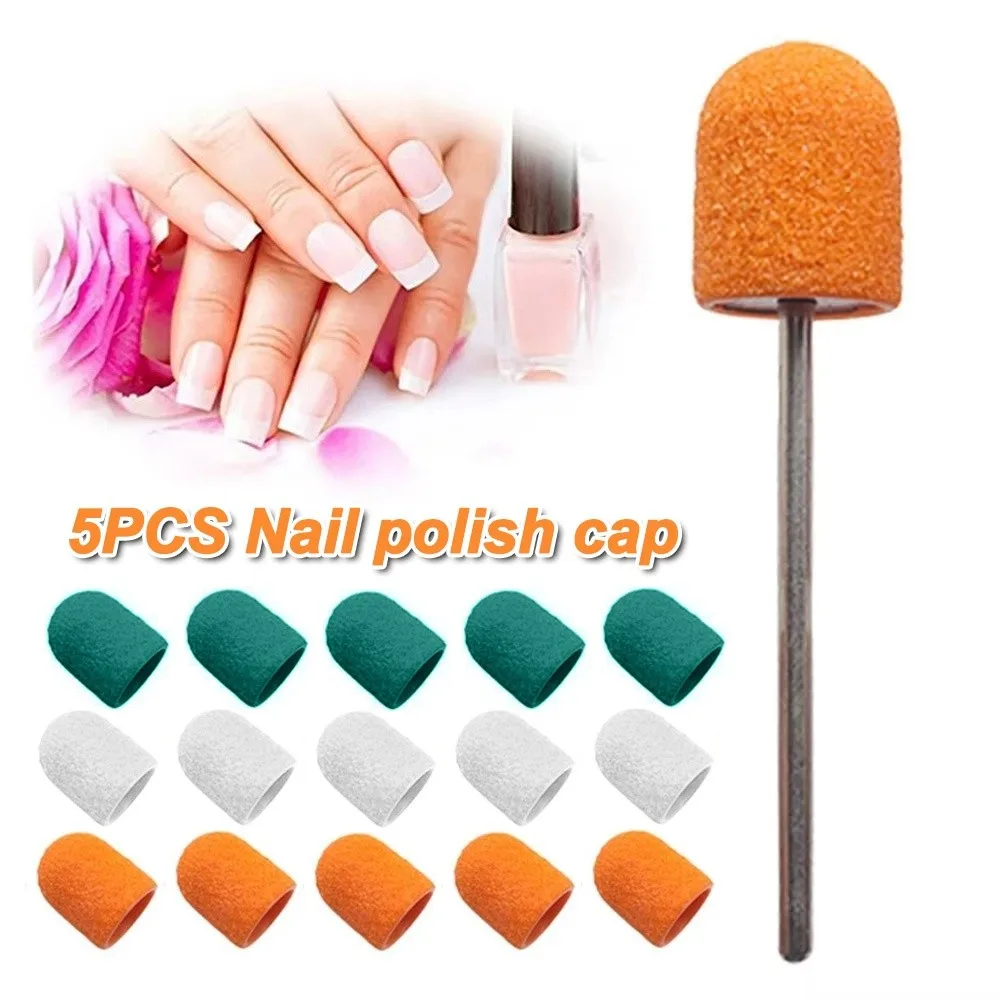 5Pcs Set 13mm Size Nail Sanding Caps Orange White Replacement Bits Nail Drill Bits Polish Accessory Multi-Grit Nail Polisher