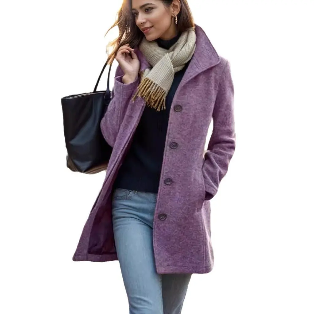 

Women's Retro Long Woolen Coat Autumn Winter Solid Color Independent Station European Style US Fashion Women's Outerwear