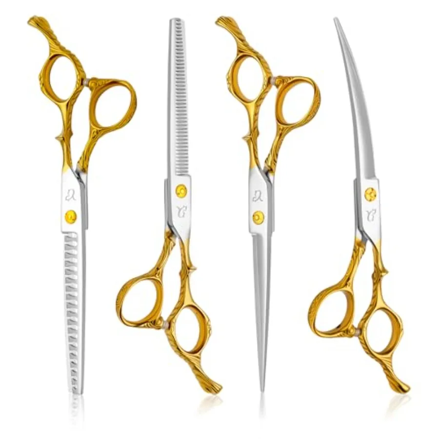 

Dog Grooming ScissorsChunkers Shears and Thinning Shears with Safety Round Tips Sharp and Comfortable 4 in 1 Dog Scissors for G