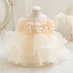 HETISO Baby Dresses Lace Flower Layered Princess Casual Birthday Infant Ball Gown Kids Girls Dresses for Elegant Party 1-5 Years