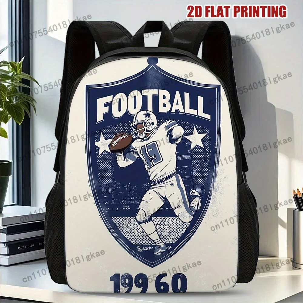 [Stylish Football Backpack] 1pc Stylish Dallas Football Player Backpack – Large 2D Flat Print, Washable Fabric, Adjustable Strap
