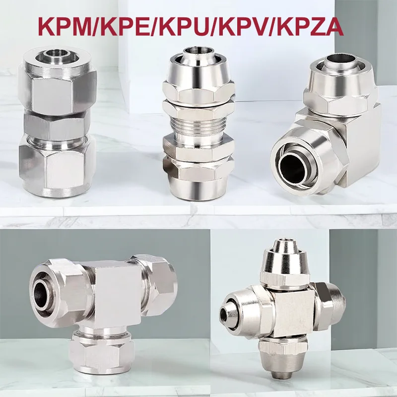 20Pcs Metal Pneumatic Quick Connector KPU KPV KPE KPZA KPM for Air Hose Fittings - Copper-Nickel Plated Fast Joints in OD 4-16MM