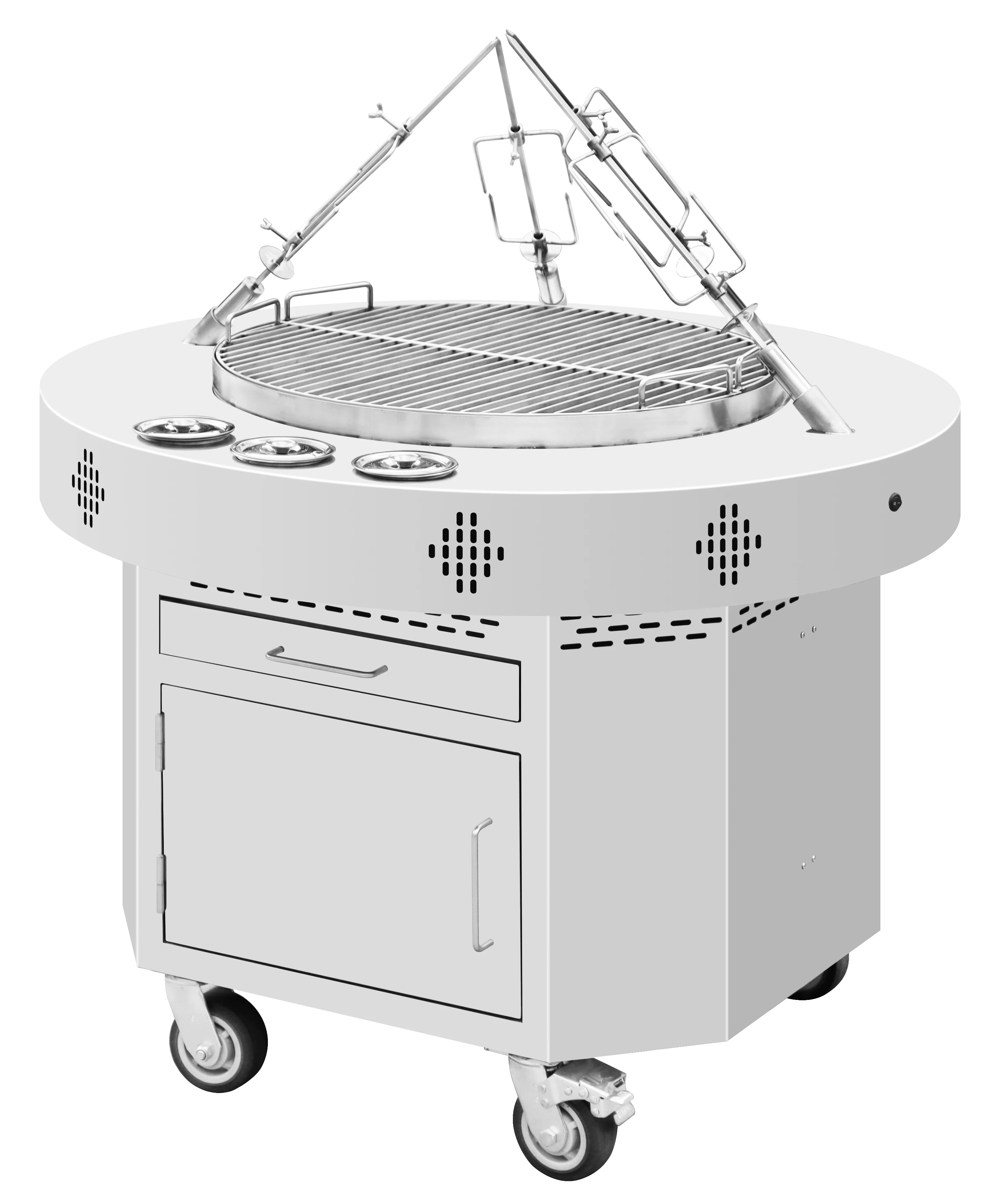 Commercial Heavy-Duty Outdoor Stainless Steel Large Non-Stick Coated Adjustable Height BBQ Grill Charcoal Rotisserie Cabinet