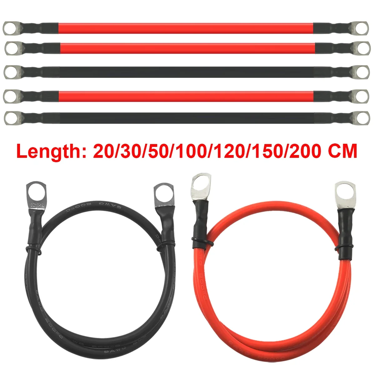 Car Battery Connector Cable 0 4 6 8 AWG Silicone Battery Wire With M6 M8 M10 Lug for Automotive Solar Marine Boat RV Motorcycle