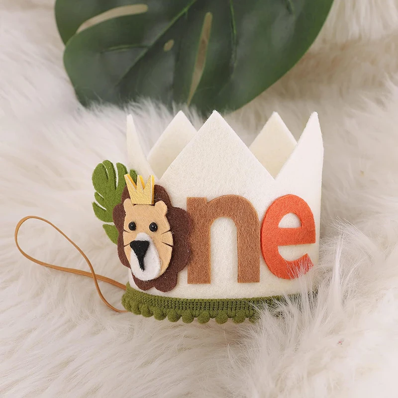 1pc Baby Lion Felt Crown Hats Birthday Party For Kids Birthday Hat 1 Year Animal Jungle Party Baby Shower Birthday Photo Props