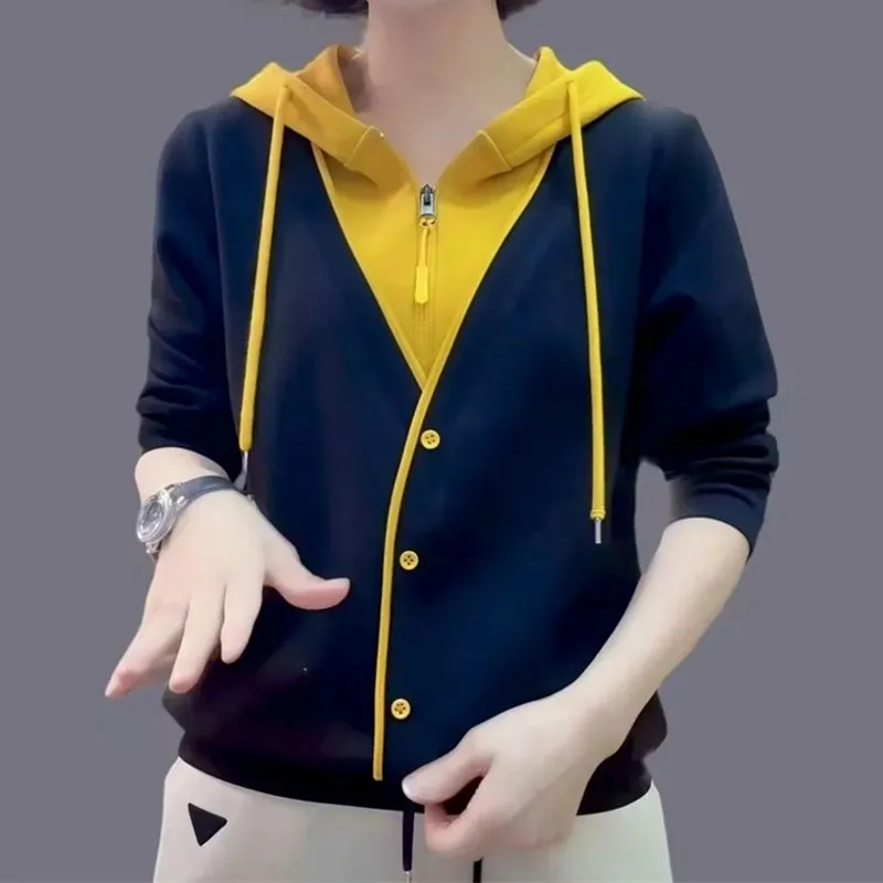 Capispalla allentato con colletto alla coreana femminile coreano Giacca casual a maniche lunghe da donna Autunno Inverno Cappotto da baseball patchwork moda donna