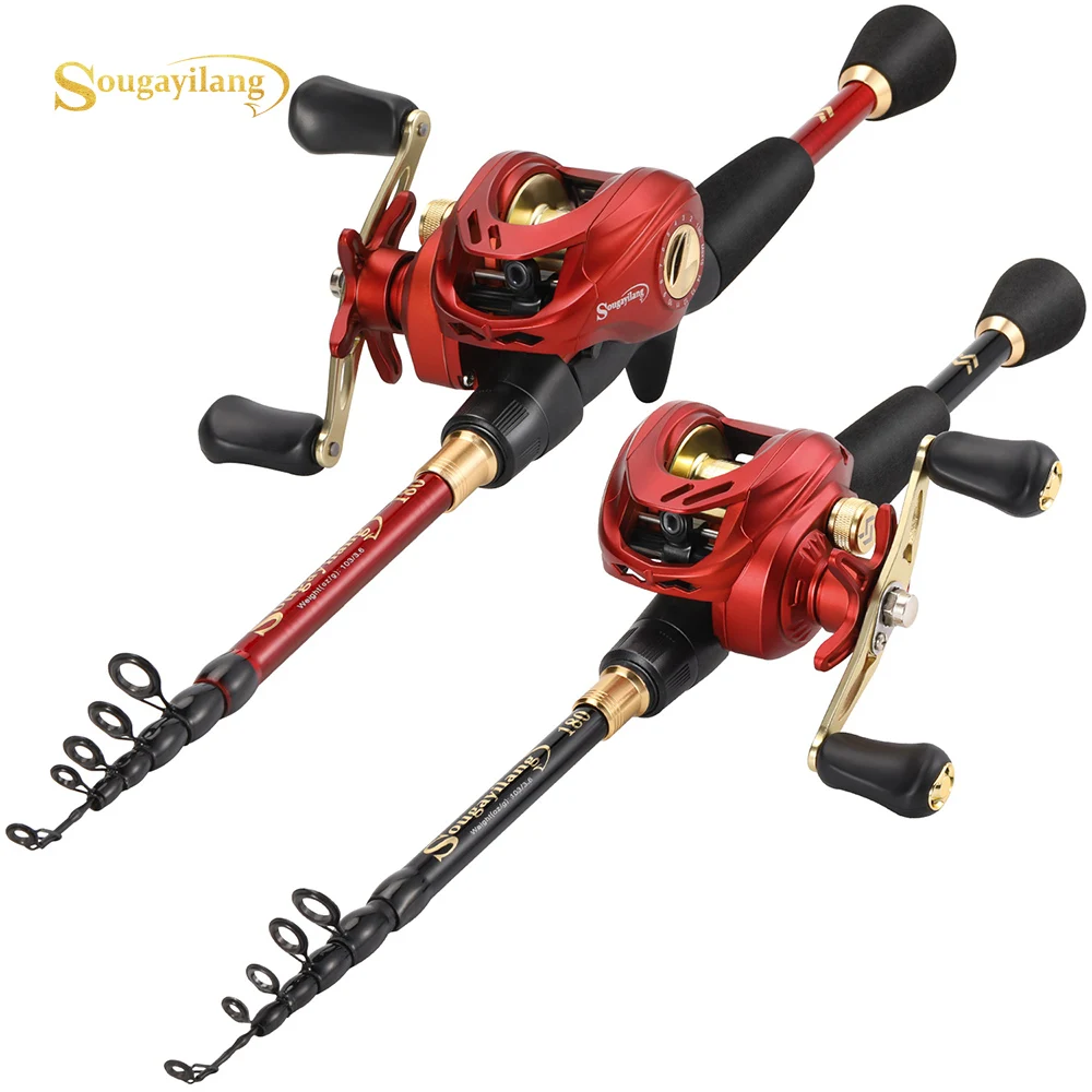 Sougayilang Baitcast Fishing Rod and Reel Combo Set 1.8-2.4m Telescopic Rod and Metal Spool Fishing Reel for Bass Fishing Pesca