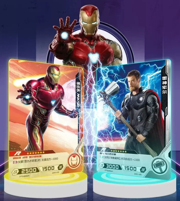 Echte KAYOU Avengers-Karten Marvel Serie 5 Bunte Folienkarten von Captain America & Iron Man Tischspiel Kinderspielzeug