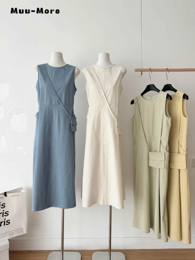 

Casual Sleeveless Solid Color Round Neck Long Dresses 2024 Summer Women Basics Loose Fit High Waist Office Lady Camisole Dress