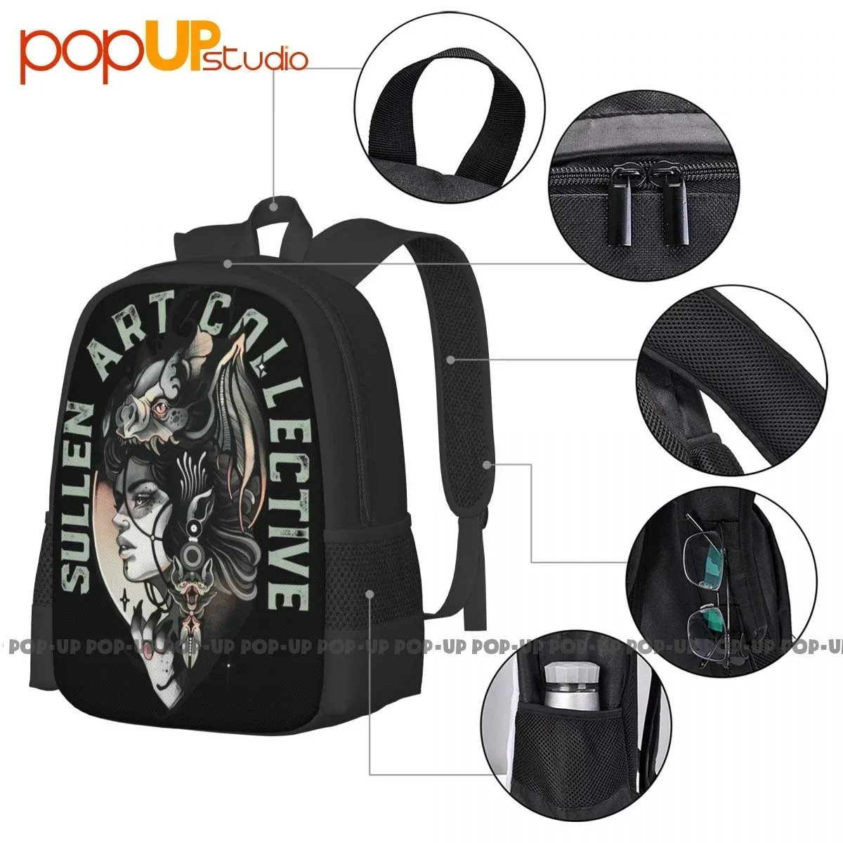 Sullen Art Collective Moonlight Bat Woman Urban Tattoos Ink Backpack Kapasitas Besar Dapat Dilipat Kapasitas Besar