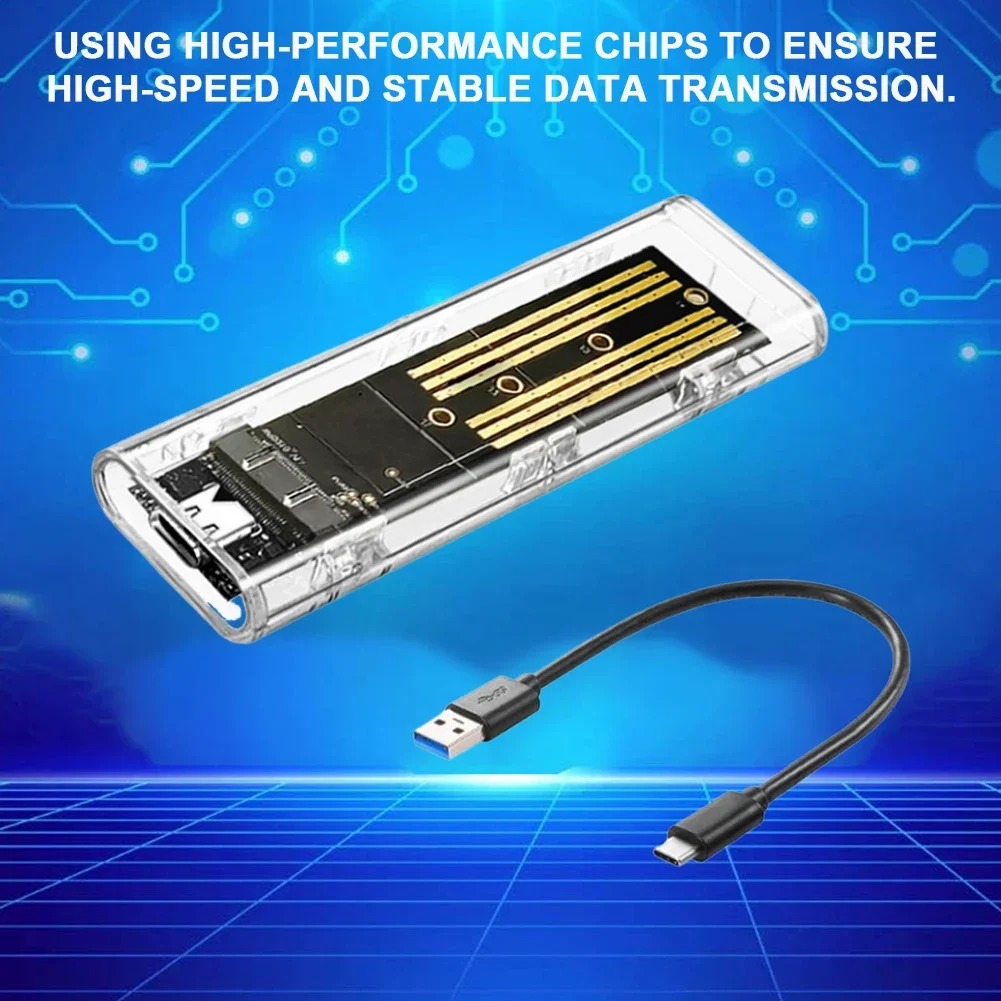M.2 NGFF SATA Tipo C USB 3.1 Custodia SSD esterna trasparente Custodia SSD da 10 Gbps Adattatore SSD esterno per 2230 2242 2260 2280