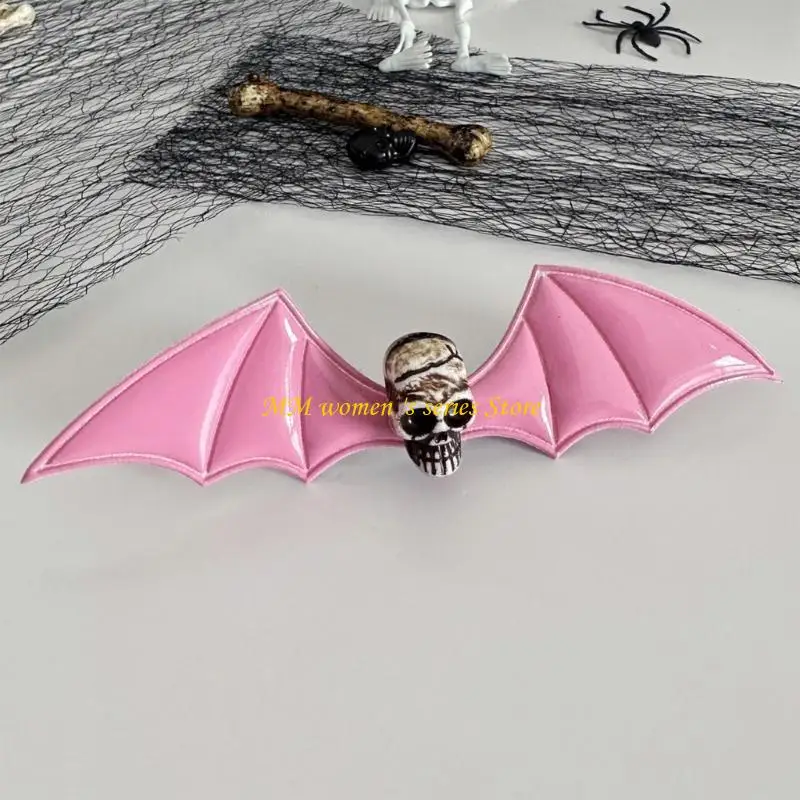 Q39C 1PC Secure Hold Bat Themed Hair Accessory Lightweight PU Leather Barrettes Gothic Party Essential Long Wear