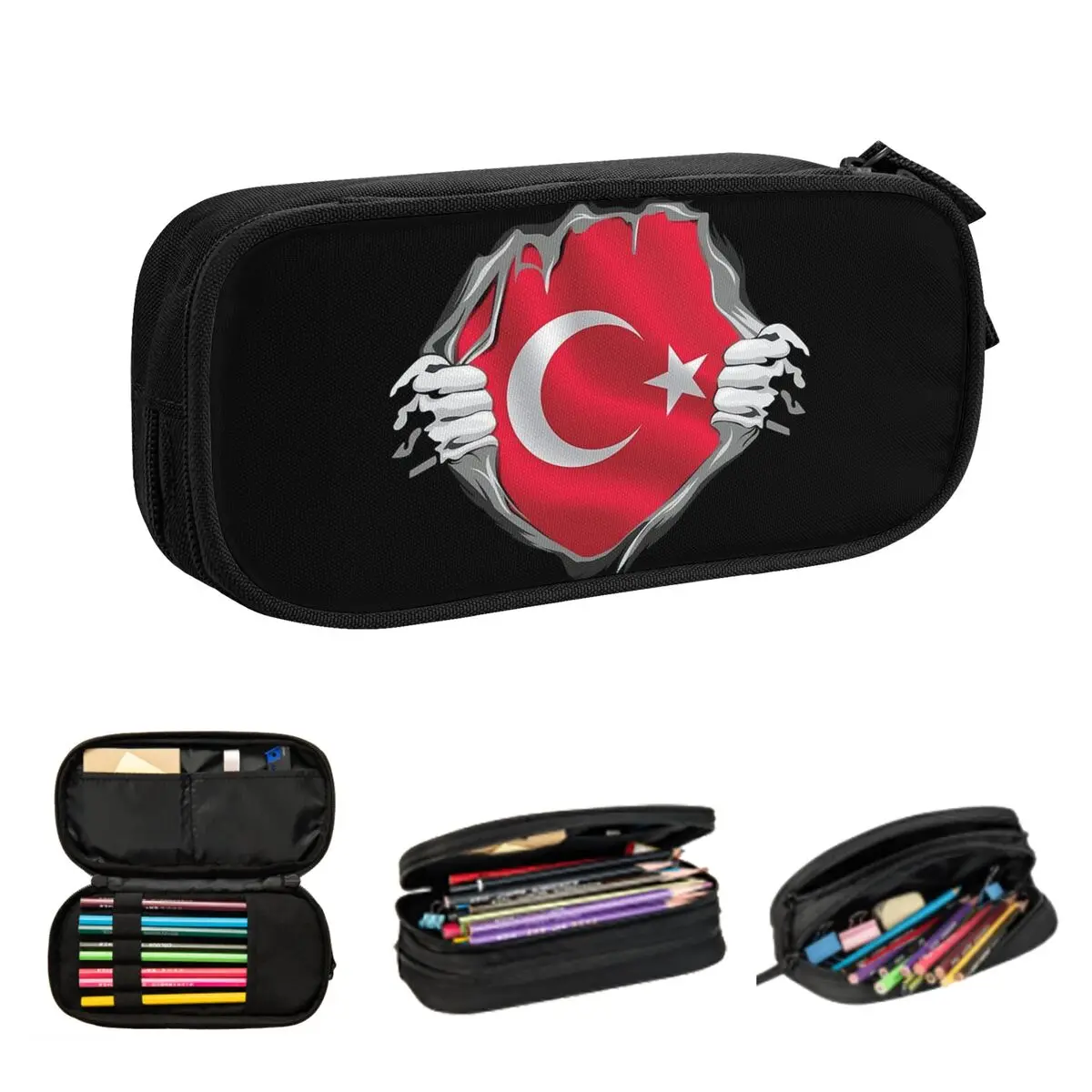 Estuches para lápices con bandera de la República de Turquía, bolsas para bolígrafos de gran capacidad, estuche para lápices para niños, niñas, estudiantes, papelería, escuela