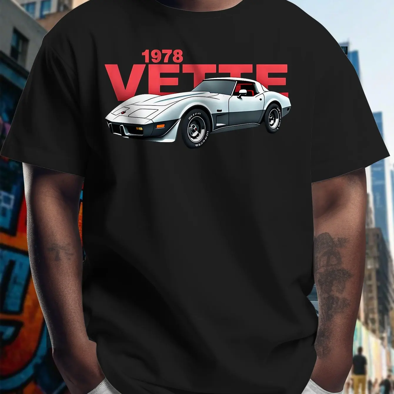 

Men's T-shirt 1978 Vette Print T-shirt Summer Motorcycle Short Sleeves